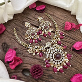 Vriksham Oval Dual Peacock Stone Victorian Hasli Choker-Red-G16274